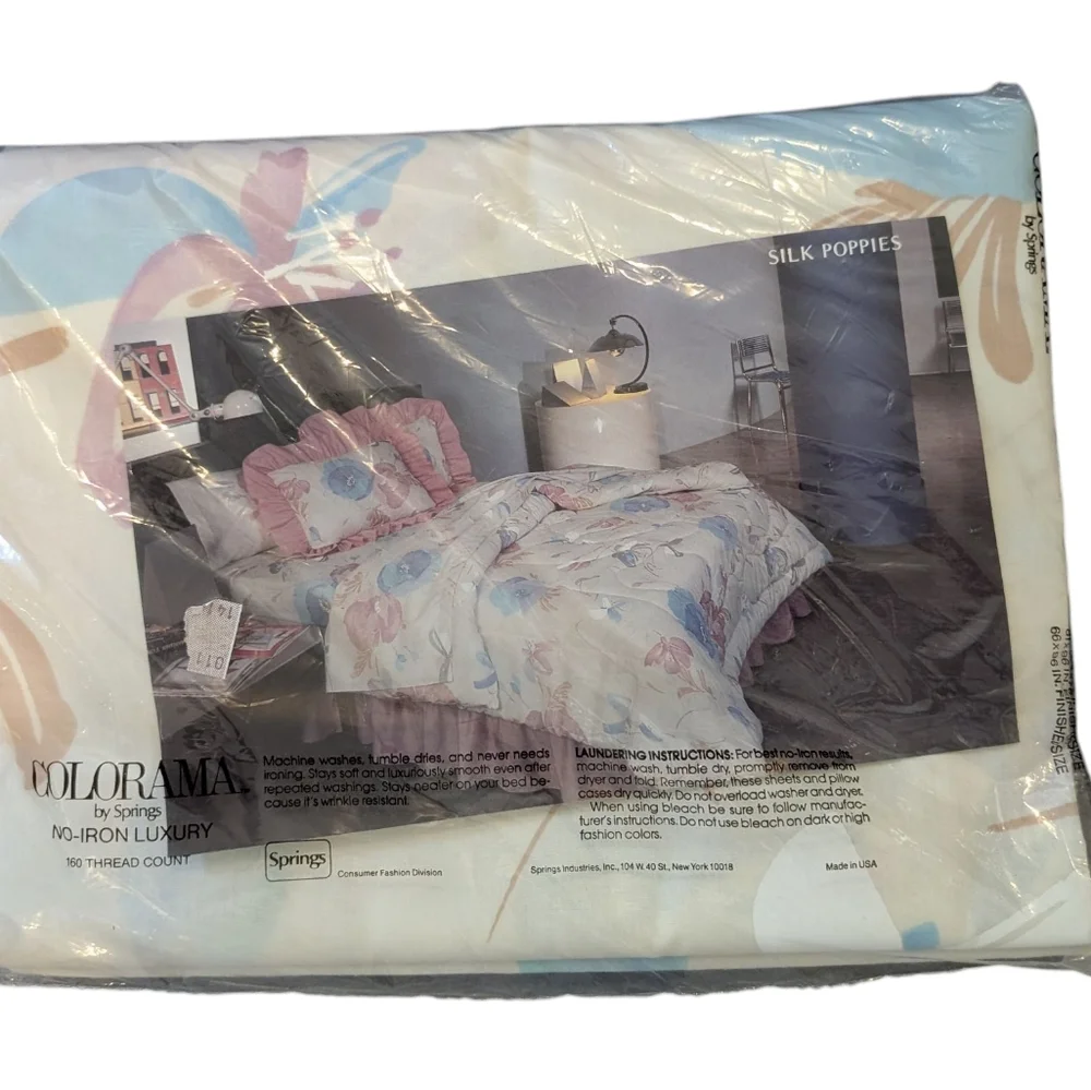 Vintage‎ Colorama Silk Poppies Floral Print Double/Full Flat Sheet NIP